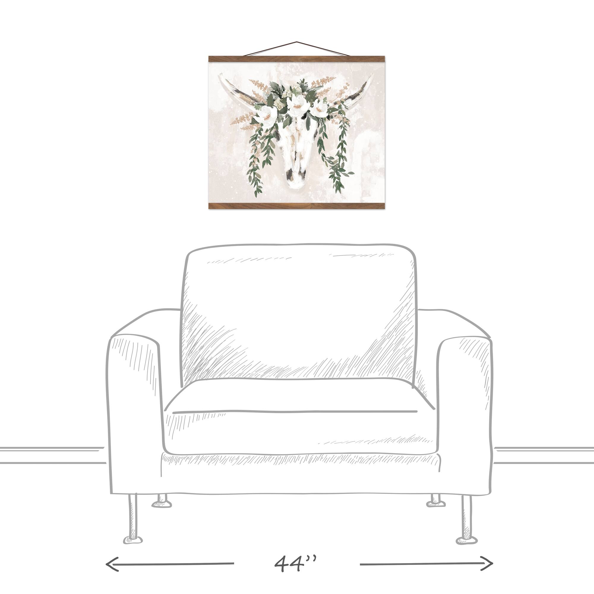 Soft Boho Floral Skull Teak Hanging Canvas